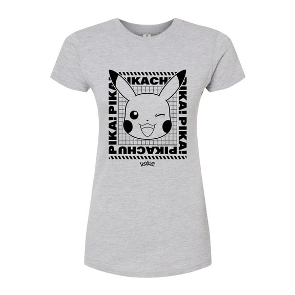 Pokémon - Pikachu Face With Grid - Juniors Fitted Graphic T-Shirt