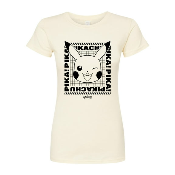 Pokémon - Pikachu Face With Grid - Juniors Fitted Graphic T-Shirt