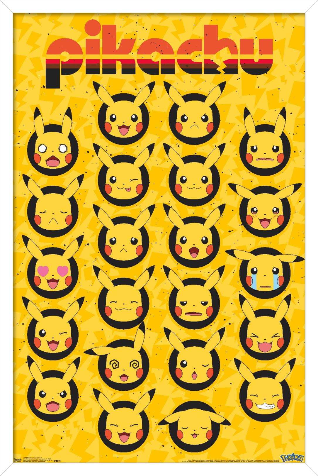 Pokemon - Pikachu Faces Wall Poster, 14.725" x 22.375", Framed