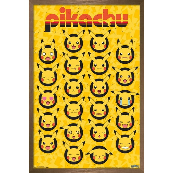 Pokémon - Pikachu Faces Wall Poster, 22.375" x 34", Framed