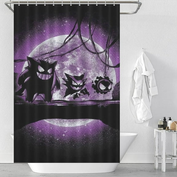 Pokémon-Pikachu Gengar Shower Curtain,Polyester Shower Curtain,Water-Resistant Bath Curtain with 12 Shower Curtain Rings,Long Shower Curtains for Bathroom,72x48
