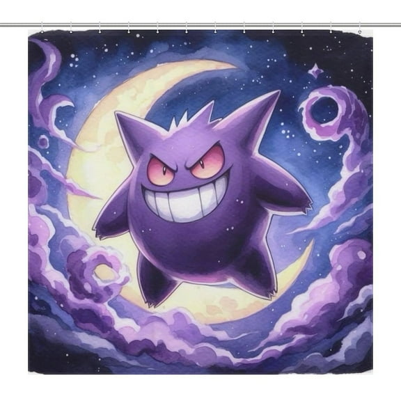 Pokémon-Pikachu Gengar Shower Curtain,Shower Curtain Liner,Shower Curtain Fall Waterproof in Bath 72x72 inches,Long Shower Curtains Set with Curtain Hooks