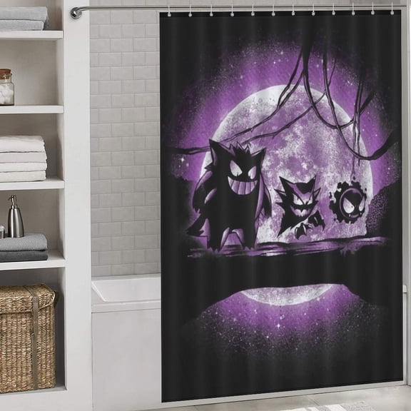 Pokémon-Pikachu Gengar Shower Curtain,Shower Curtain Sets with 12 Shower Curtain Hooks,Washable Fabric Shower Curtain,Bathroom Shower Curtain,72x60 Inches