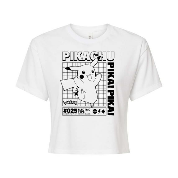 Pokémon - Pikachu Info Chart - Juniors Cropped Cotton Blend T-Shirt