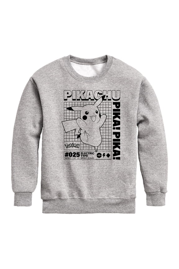 Pokémon - Pikachu Info Chart - Youth Crewneck Fleece Sweatshirt