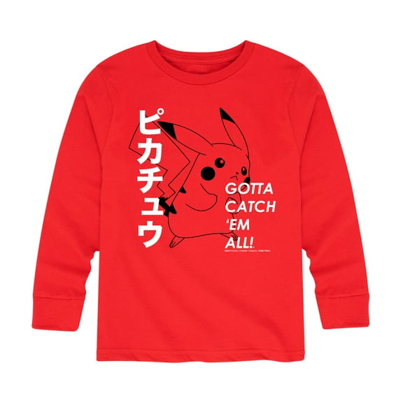 Pokémon - Pikachu Japanese - Youth Long Sleeve Graphic T- Shirt