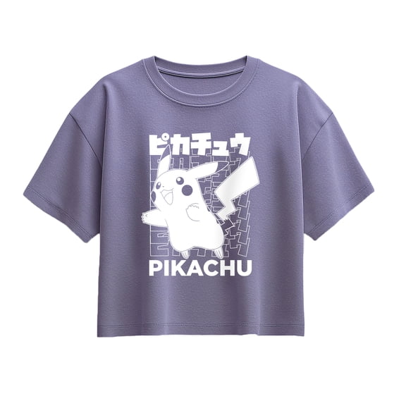Pokémon - Pikachu Kanji - Youth Girl Short Sleeve Boxy Tee