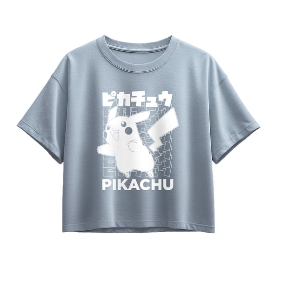 Pokémon - Pikachu Kanji - Youth Girl Short Sleeve Boxy Tee