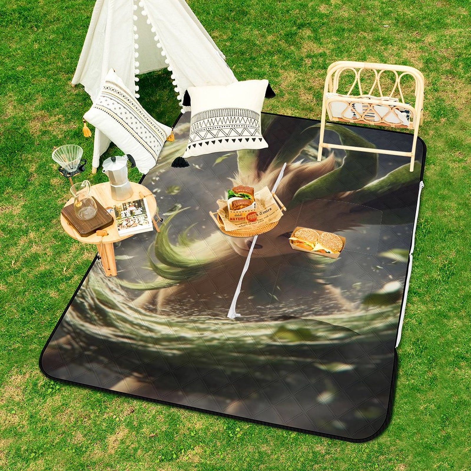 Large Waterproof Ground Cover Nesphy - Extra Large 79x59 Sandproof Outdoor Mat For Beach, Camping & Concerts Waterproof Picnic Blanket - View #3
