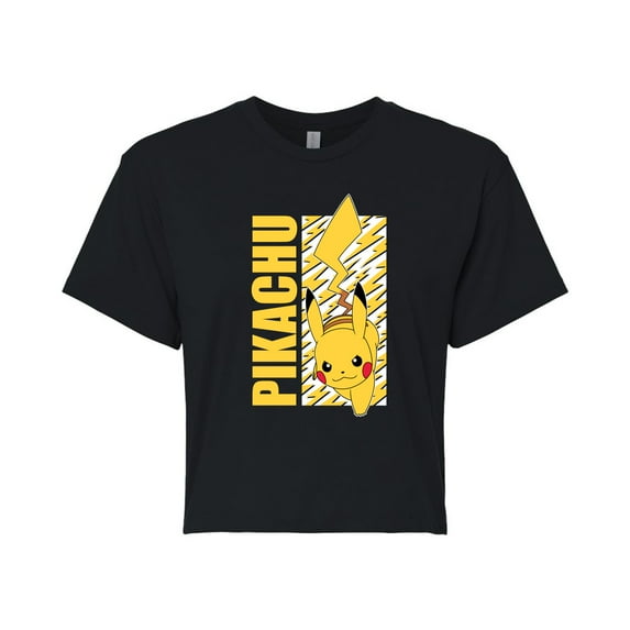 Pokémon - Pikachu Lightning Bolts - Juniors Cropped Cotton Blend T-Shirt