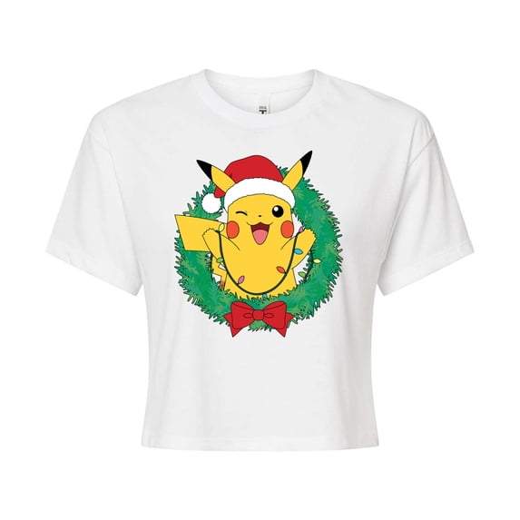 Pokémon - Pikachu Lights Wreath - Juniors Cropped Cotton Blend T-Shirt