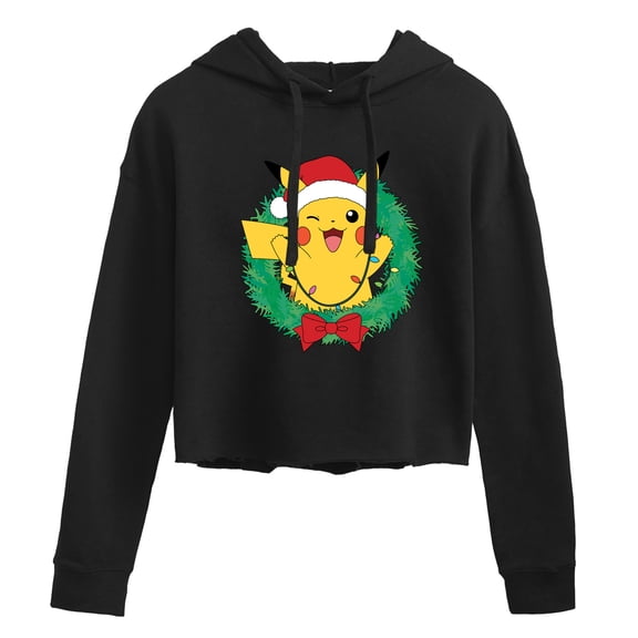 Pokémon - Pikachu Lights Wreath - Juniors Cropped Pullover Hoodie