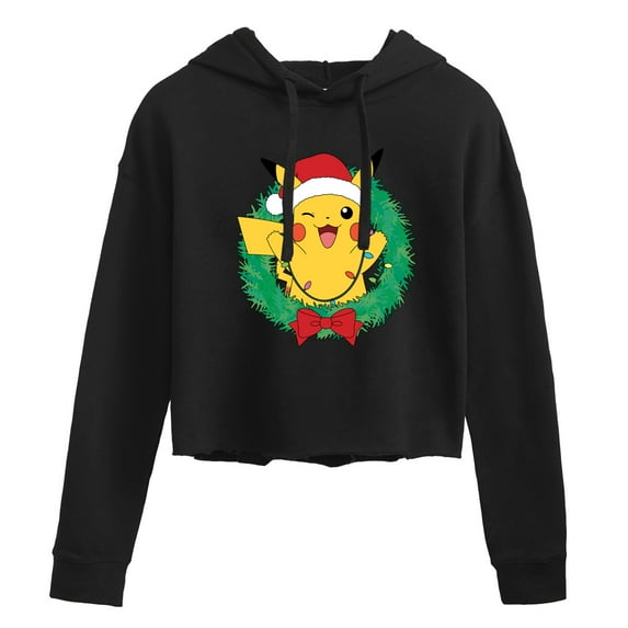 Pokémon - Pikachu Lights Wreath - Juniors Cropped Pullover Hoodie