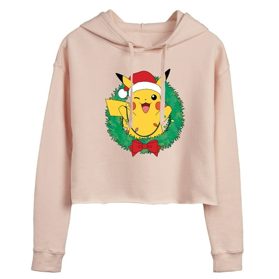 Pokémon - Pikachu Lights Wreath - Juniors Cropped Pullover Hoodie