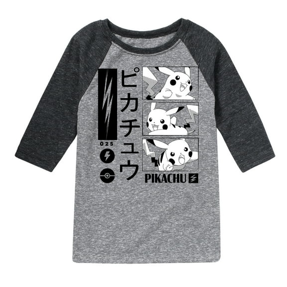 Pokémon - Pikachu Manga Comic Style Lightning - Youth Raglan Graphic T- Shirt