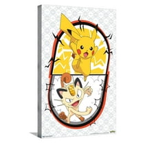 Pokémon - Pikachu Meowth Battle Canvas Wall Poster, 14.725" x 22.375"