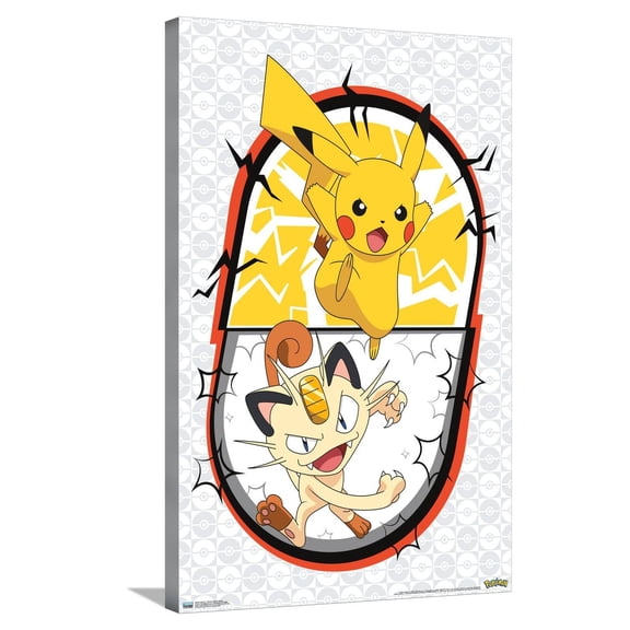 Pokémon - Pikachu Meowth Battle Canvas Wall Poster, 22.375" x 34"