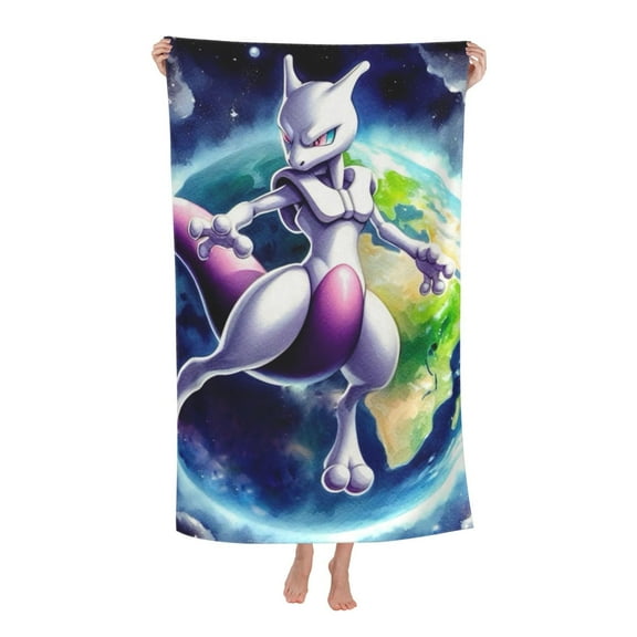 Pokmon-Pikachu Mewtwo Bath Towels,Pokmon-Pikachu Mewtwo Beach Towel,Soft Bath Towel Microfiber Highly Absorbent Quick Dry Swim Pool Towel for Kids Adults (52x32inch)