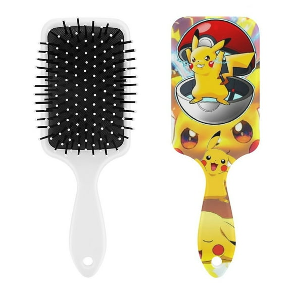 Pokmon Pikachu Outdoor Adventures Air Cushion Detangling Paddle Brush with Ball Tip Anti Static Massage Hair Care for Thick Curly Wet and Dry Hair Web Detangler Hair Combs