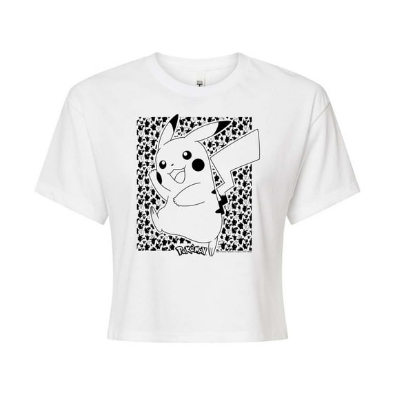 Pokémon - Pikachu Pattern - Juniors Cropped Cotton Blend T-Shirt