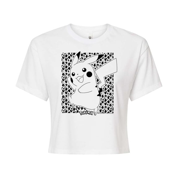 Pokémon - Pikachu Pattern - Juniors Cropped Cotton Blend T-Shirt
