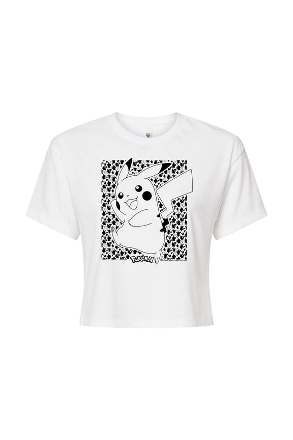 Pokémon - Pikachu Pattern - Juniors Cropped Cotton Blend T-Shirt