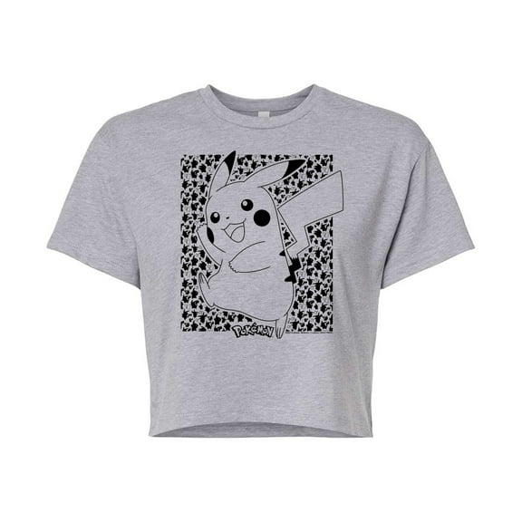 Pokémon - Pikachu Pattern - Juniors Cropped Cotton Blend T-Shirt