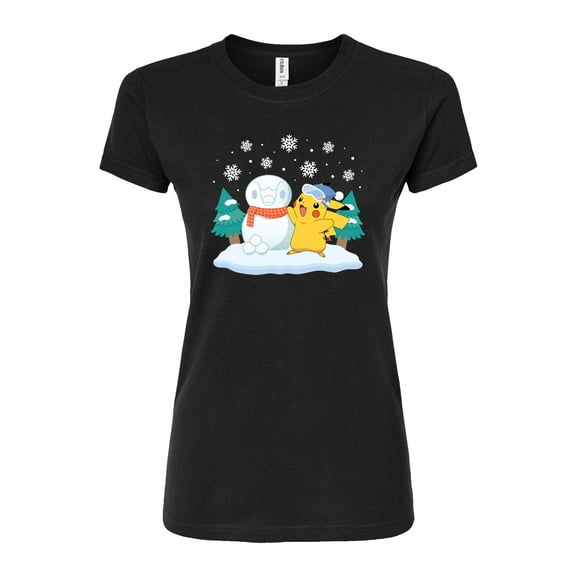 Pokémon - Pikachu Piplup Snowman - Juniors Fitted Graphic T-Shirt
