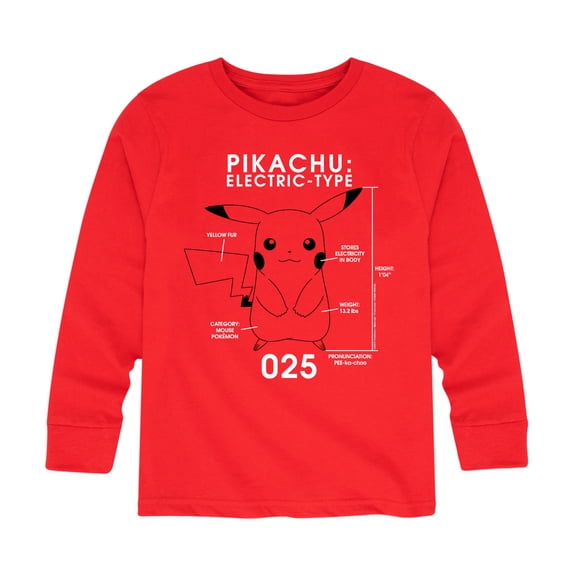 Pokémon - Pikachu Pokedex Diagram - Youth Long Sleeve Graphic T- Shirt