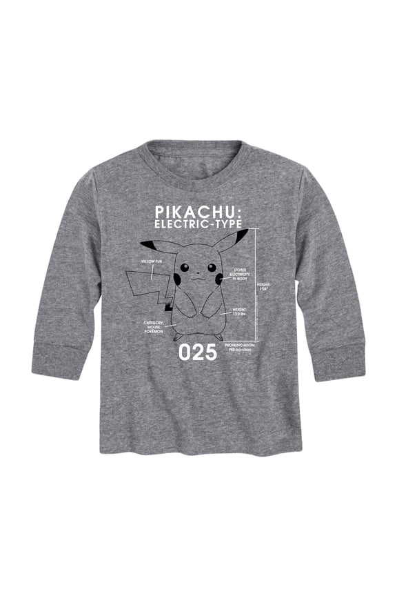 Pokémon - Pikachu Pokedex Diagram - Youth Long Sleeve Graphic T- Shirt