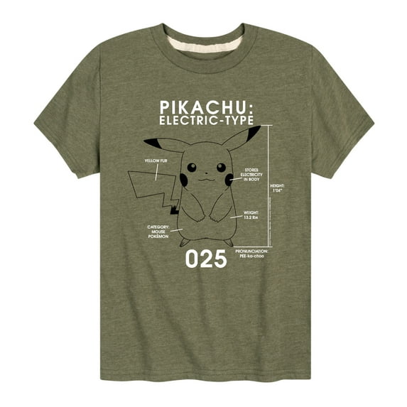 Pokémon - Pikachu Pokedex Diagram - Youth Short Sleeve Graphic T- Shirt
