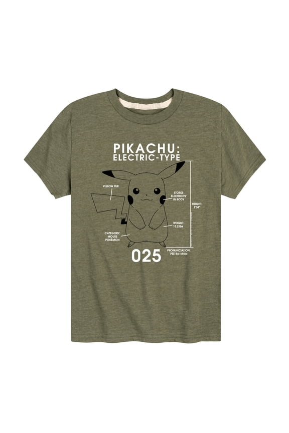 Pokémon - Pikachu Pokedex Diagram - Youth Short Sleeve Graphic T- Shirt