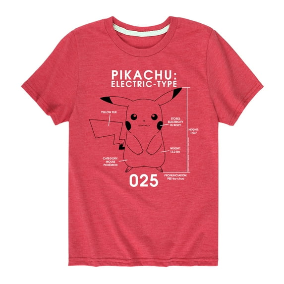 Pokémon - Pikachu Pokedex Diagram - Youth Short Sleeve Graphic T- Shirt