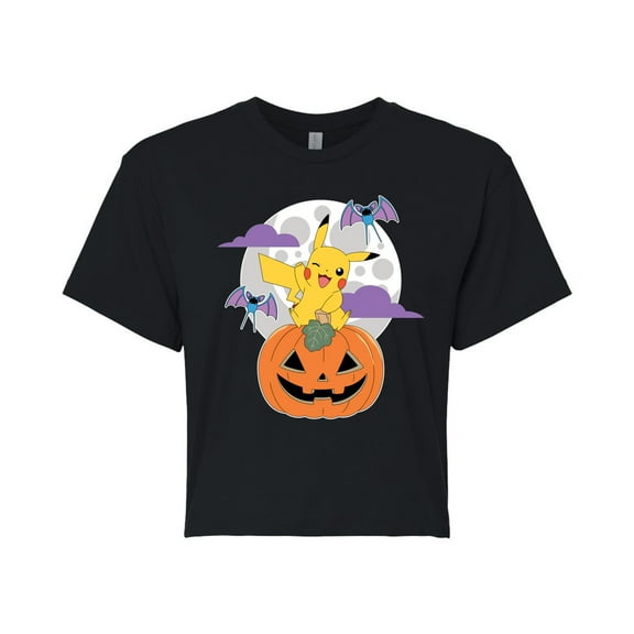 Pokémon - Pikachu Pumpkin With Moon - Junior's Cropped Graphic T-Shirt