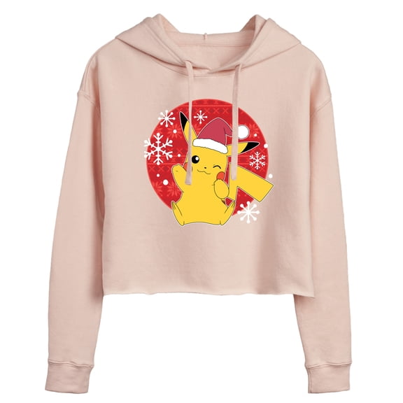 Pokémon - Pikachu Santa Hat Ugly Sweater - Juniors Cropped Pullover Hoodie