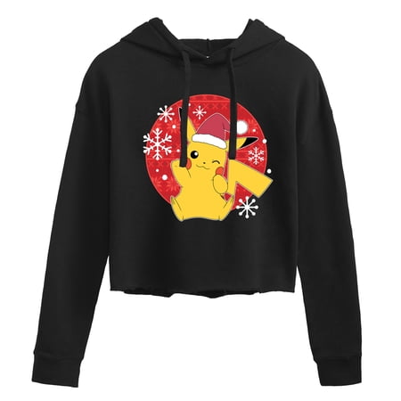 Pokémon - Pikachu Santa Hat Ugly Sweater Cropped Graphic Hoodie