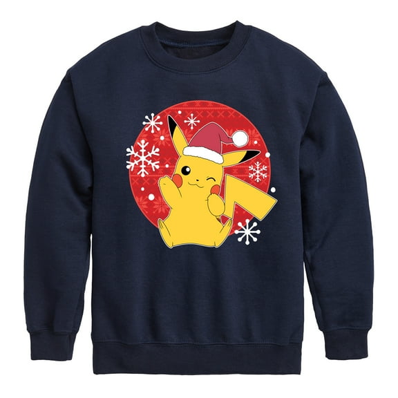 Pokémon - Pikachu Santa Hat - Youth Crewneck Fleece Sweatshirt