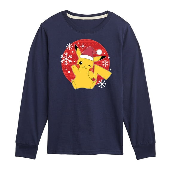Pokémon - Pikachu Santa Hat - Youth Long Sleeve Graphic T-Shirt
