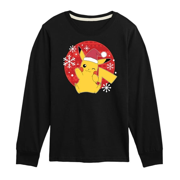 Pokémon - Pikachu Santa Hat - Youth Long Sleeve Graphic T-Shirt