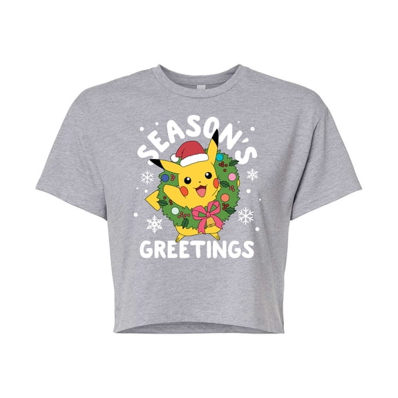 Pokémon - Pikachu Seasons Greetings - Juniors Cropped Cotton Blend T-Shirt