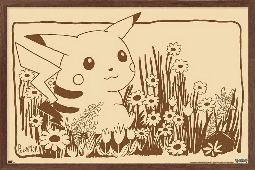Pokémon - Pikachu Sepia Wall Poster, 14.725" x 22.375" Framed