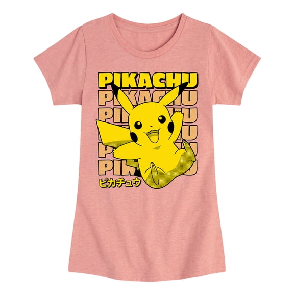 Pokémon - Pikachu Stack Katakana - Girls Fitted Short Sleeve T-Shirt