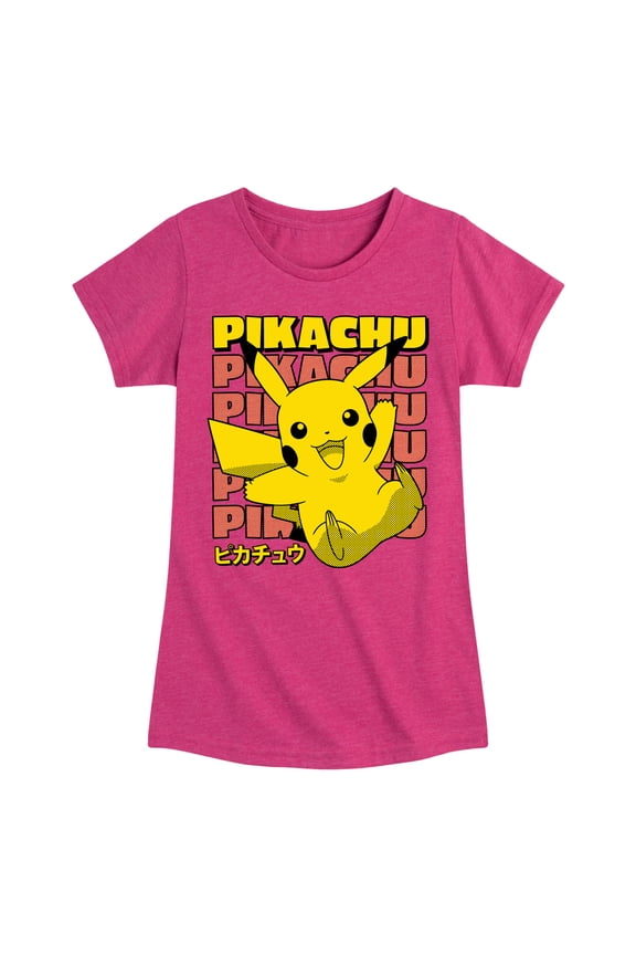 Pokémon - Pikachu Stack Katakana - Girls Fitted Short Sleeve T-Shirt