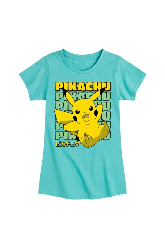 Pokémon - Pikachu Stack Katakana - Girls Fitted Short Sleeve T-Shirt