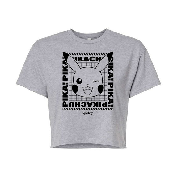 Pokémon - Pikachu Wink Face - Juniors Cropped Cotton Blend T-Shirt
