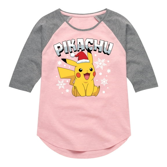 Pokémon - Pikachu With Hat - Youth Girls Raglan Graphic T-Shirt