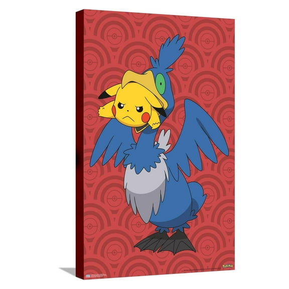 Pokémon - Pikachu and Cramorant Canvas Wall Poster, 14.725" x 22.375"