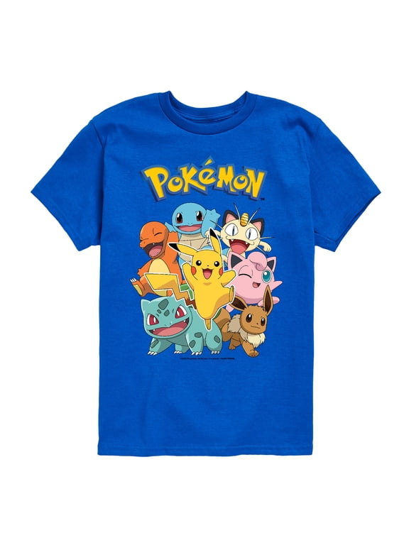 Pokémon - Pikachu Eevee Jigglypuff Charmander Squirtle Bulbasaur Meowth Boys' Short Sleeve Graphic T-Shirt