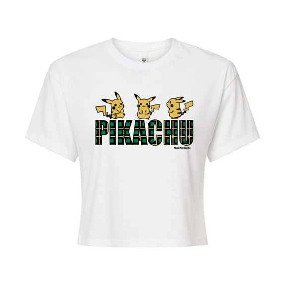 Pokémon - Plaid Pikachu - Juniors Cropped Cotton Blend T-Shirt