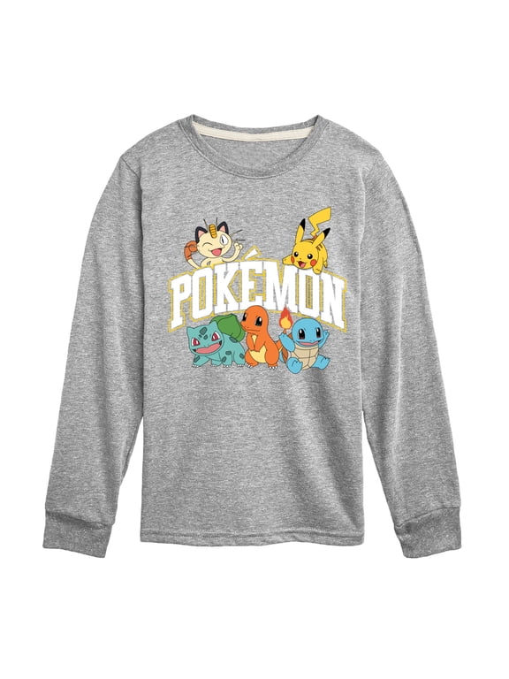 Pokémon - Pikachu Charmander Bulbasaur Squirtle Meowth Athletic Logo Boys' Long Sleeve Graphic T-Shirt